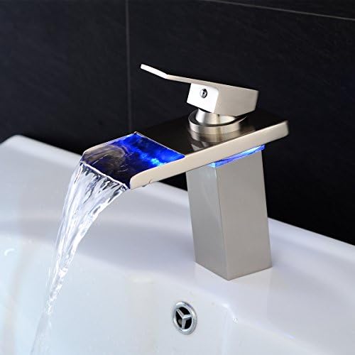 Sprinkle ® şık tek kulplu nikel fırçalanmış LED şelale banyo lavabo bataryası LED renk değiştirme musluk sıcaklık kontrol ışığı