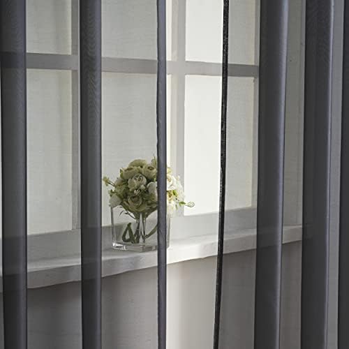 Sıtown Siyah Yarı Şeffaf Perdeler 54 İnç Uzunluk 2 Panel Seti Vual Pencere İşleme Oturma Odası için Temel Çubuk Cep Perde Panelleri