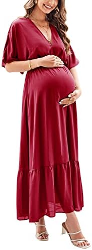 STYLEWORD Bayan 2023 Yaz Maxi hamile elbisesi V Boyun Photoshoot Bebek Duş Akıcı Rahat Uzun Elbiseler