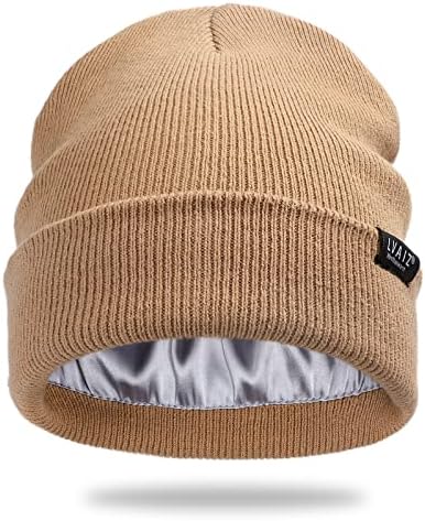 Saten Astarlı Kış Bere Şapka Kadınlar için Unisex Pamuk Örme Kaflı Örgü Şapka İpeksi Astarlı Hımbıl Kafatası Kap