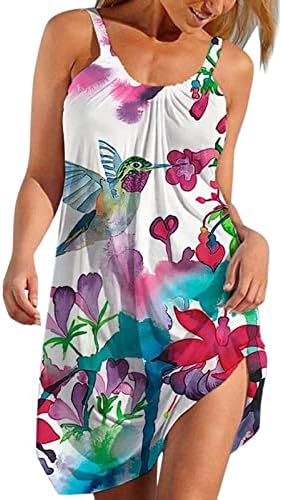 Ruzıyoog yaz elbisesi Kadınlar ıçin Gevşek Casual Boho Çiçek Baskı Spagetti Kayışı Sundress Kolsuz Flowy Salıncak Plaj Elbiseleri