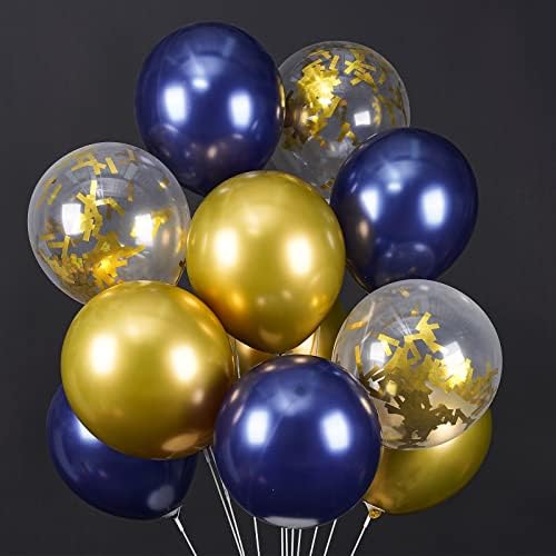 PartyWoo Lacivert Altın Balonlar, 40 adet Lateks Balonlar, Lacivert Balonlar, Altın Konfeti Balonları ve Metalik Altın Balonlar, Lacivert