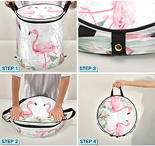 Flamingolar Tropikal Bitkiler Pop Up çamaşır sepeti kapaklı Katlanabilir Depolama Sepeti Katlanabilir çamaşır torbası Kamp için Kreş
