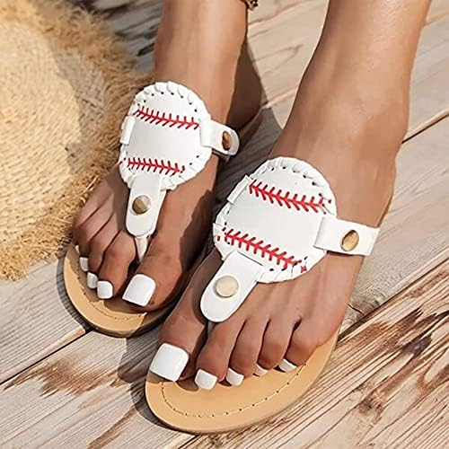 Beyzbol Terlik Kadınlar için Roma Vintage Flip Flop Rahat Clip-Toe Plaj Seyahat Düz Sandalet Slaytlar Bayanlar için