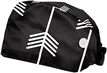 2 Adet Çalışma Kapaklar Düğme Kabak Kravat Geri Kabarık Şapkalar Nefes Saç Kapağı, beyaz Ok Desen Siyah Arka Plan