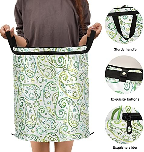 Yeşil Paisley Desen Pop Up çamaşır sepeti kapaklı Katlanabilir Depolama Sepeti Katlanabilir çamaşır torbası Yurt Odası için Daire Otel
