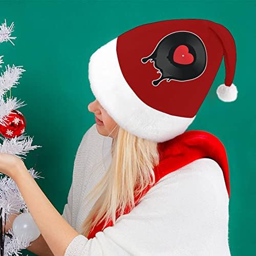Erimiş Vinil Kayıt Kalp Noel Şapka Yumuşak Peluş Santa Kap Komik Bere Noel Yeni Yıl Şenlikli Parti