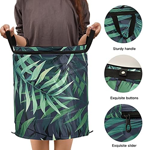 Tropikal Yaz Palmiye Yaprakları Fermuarlı Kapaklı Açılır Çamaşır Sepeti Kulplu katlanır çamaşır Sepeti Katlanabilir Depolama Sepeti