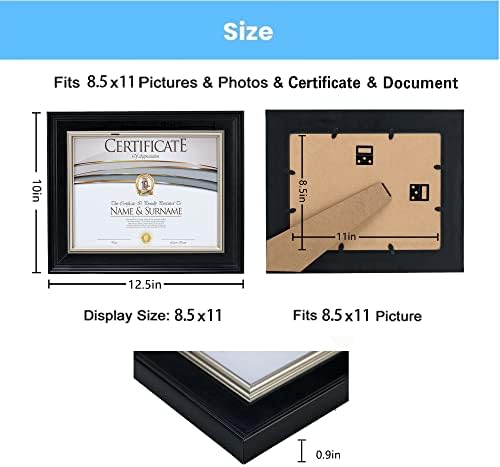 Çerçeveşimdi 8,5×11 Sertifika Çerçevesi, Siyah ve Altın.Gerçek HD Cam,Belge Diplama Sertifikalarını veya Resimleri 8.5x11,Dikey ve