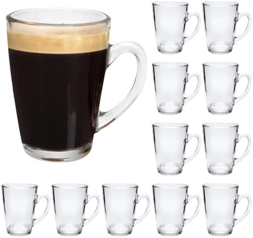 Cadamada Şeffaf Cam Kahve Kupaları, 7 OZ Espresso Kulplu Kupalar, Latte, Cappuccino, Çay, Meyve Suyu, Su, Ofis, 12'li Set için Cam