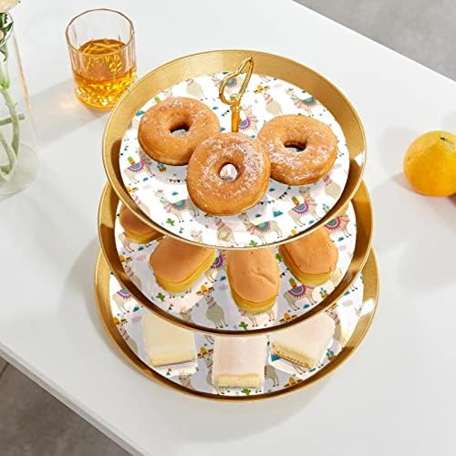 3 Parçalı Kek Standları Seti, Şapka Lama ve Kaktüs Plastik Kek Tutucu Şeker Meyve Tatlı Ekran Standı Düğün Doğum Günü Çay Partisi için