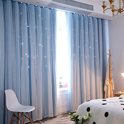 AUGRAV Büyülü Yıldız Karartma Perdeleri Beyaz Şeffaf Çift Katmanlar Çocuklar Kızlar için Bebek Hollow Out Perdeler Yatak Odası Oturma