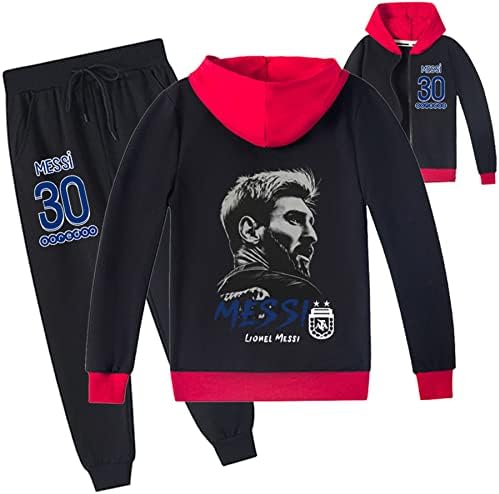 Visaml Genç Erkek Messi Rahat Tişörtü ve Sweatpants Seti 2 Parça Eşofman Hafif Hoodies Zip Up Ceketler Çocuklar için