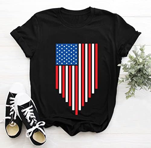 Vatansever Gömlek Kadınlar için ABD Bayrağı Yaz Kısa Kollu V Boyun Tshirt Kravat Boya Yıldız Gevşek Fit Rahat Tatil Bluz Üst