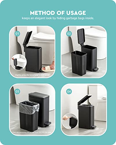 Baffect Step Çöp Tenekesi, Kapaklı ve Plastik İç Kovalı 8 L/2,1 Galon Paslanmaz Çelik Mutfak Çöp Tenekesi, Banyo için İnce Çöp Konteyneri