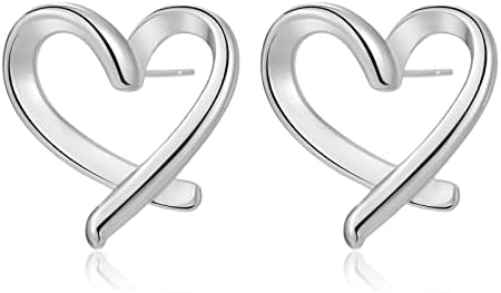 Gümüş Kalp Küpe Kadınlar Kızlar için 14K Altın Kalp Küpe Çıtçıt Hipoalerjenik Aşk Kalp Saplama Küpe Zarif Gümüş Küpe Kalp Takı doğum