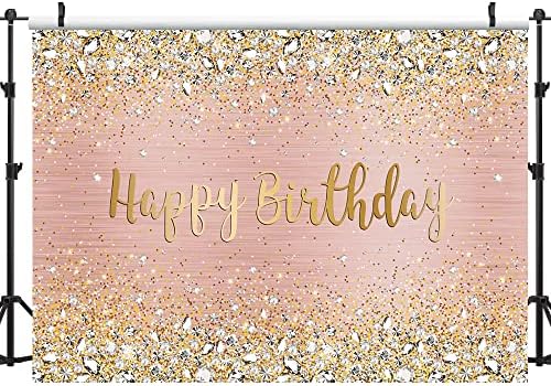 Lofaris Mutlu Doğum Günü Zemin 5×3ft Elmas Parlayan Bokeh Pembe ve Altın Nokta Glitter Sparkle Fotoğraf Arka Plan Kadınlar Kızlar için