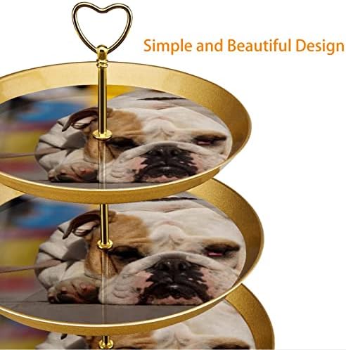 Cupcake Standı Tutucu Plastik Tatlı kek standı Standı 3 Katmanlı Servis Standı Ekran Standı, Güzel Hayvan Bulldog