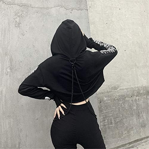TOMETO yıldız Kadınlar Gotik Punk Hoodies Bandaj Mahsul Tops Uzun Kollu Kazak Kazak Rave Festivalleri Streetwear