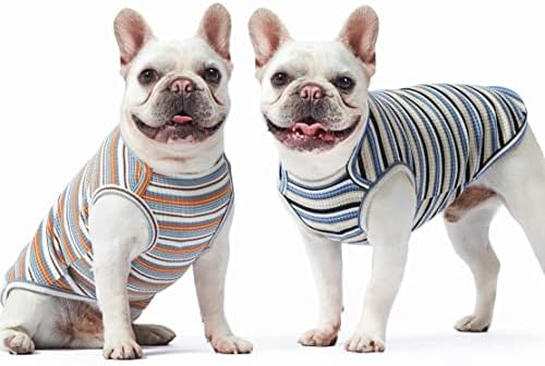 Knuffelen Köpek Gömlek Yelek Pamuk Çizgili Tişört, Kolsuz Sıkı Evcil Hayvan Giysileri Küçük Köpekler için, 2-Pack Yumuşak Nefes Köpek