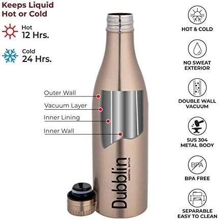 Dubblin Vintage Premium Paslanmaz Çelik Çift Cidarlı Vakum Yalıtımlı BPA İçermeyen Su Şişesi, Spor Termos Şişesi Sıcak 12 Saat, Soğuk