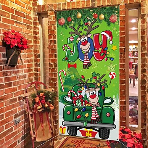 Noel Kapı Kapak Dekorasyon Noel Sevinç Gece Zemin Açık Dekor Elk Ve Şeker Noel Afiş / Arka Plan Ön Kapı Yard Garaj fotoğraf kabini