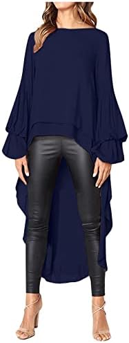 NOKMOPO Kış Kadınlar için Rahat Gevşek Yuvarlak Boyun Uzun Kollu Yüksek Hem Düzensiz Üst Gömlek Tops