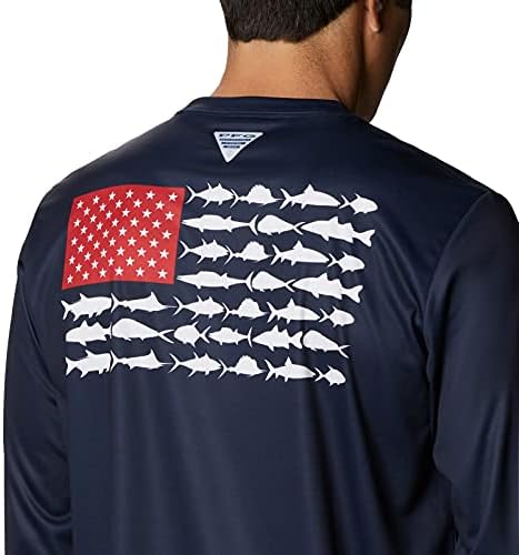 Columbia erkek Uzun Boy Terminal Takımı PFG Balık Bayrağı LS, Üniversite Donanması, Kırmızı Kıvılcım, 5X