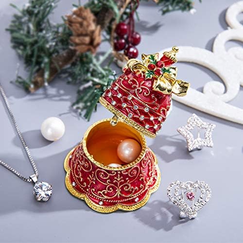 YU FENG Menteşeli Noel Çan Biblo Kutusu Rhinestones Mücevherli Çin Kırmızı Boyalı Emaye Takı Yüzük Tutucu Kutuları Koleksiyonu