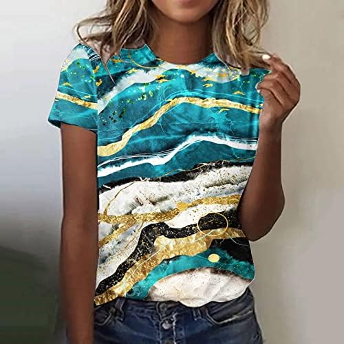 Artı Boyutu T Shirt Kadınlar için Gevşek Fit, sevimli Yaz Kısa Kollu T Shirt Ekip Boyun Mermer Grafik Tees