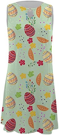 lcepcy Paskalya Yumurtası Baskı Elbise Kadınlar için 2023 Yaz Casual Kolsuz Mini Elbise Şık Rahat Gevşek Kısa Dökümlü Sundress