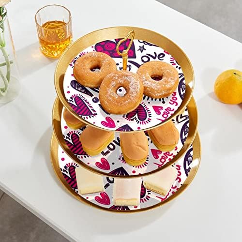 3 Parça Kek Standları Seti, Kalpler Desen Plastik Cupcake Tutucu Şeker Meyve Tatlı Ekran Standı Düğün Doğum Günü Çay Partisi için