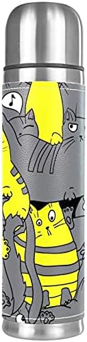 Komik Karikatür Kedi Sarı Gri Paslanmaz Çelik termos şişe 17oz Termos Sıcak İçecekler için Yalıtımlı Fincan Erkekler ve Kadınlar için