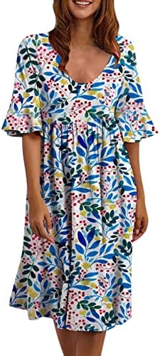 Kadınların Gündelik yazlık T Shirt Elbise Moda Renkli Baskılı Salıncak Mini Elbise Pilili Dökümlü Elbise Plaj Sundress