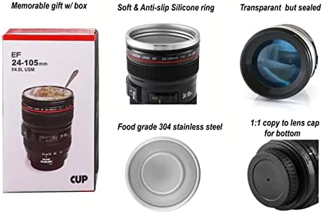 kleeklea Kamera Lens Kahve kapaklı kupa, Eğlenceli Fotoğraf Kahve Kupalar Seyahat Kupa Paslanmaz Çelik Lens Kupa Termos, Fotoğrafçı