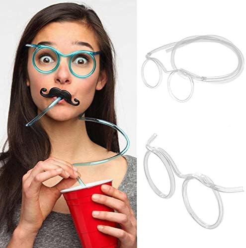 Komik saman Gözlük Esnek İçme Saman Yenilik Gözlük Çerçevesi Bar Aksesuarları Doğum Günleri, Gelin Duşları, Parti Malzemeleri, İyilik,