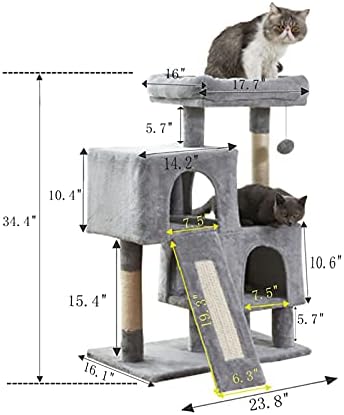 Kedi Ağacı Kedi Kulesi, Tırmalama Tahtası ile 34.4 inç Kedi Ağacı, 2 lüks Kınamak, Çok Seviyeli kedi Kınamak, Sağlam ve Montajı Kolay,