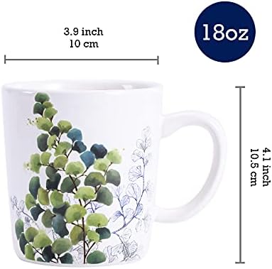 Bico Fern & Grass Seramik Kupalar, 4'lü Set, Kahve, çay, İçecekler, Mikrodalga ve Bulaşık Makinesinde Yıkanabilir