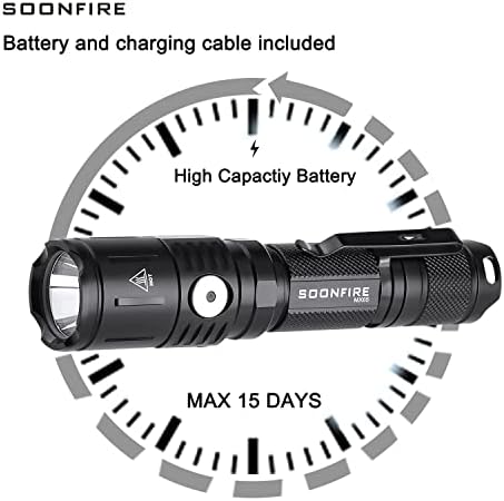 soonfire MX65 Taktik El Feneri 1060 Lümen Dahili Hızlı Şarj Edilebilir LED el Feneri 5 Parlaklık Su Geçirmez El Feneri