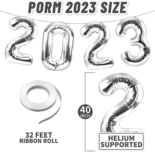 algpty Balo 2023 Balonlar Gümüş 40 inç Dev-Balo 2023 Süslemeleri Balo için Dekor 2023 Parti Mezuniyet Süslemeleri Folyo Mylar Balo