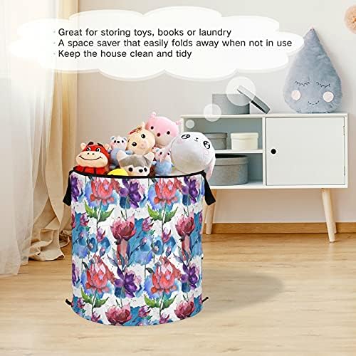 Kır çiçeği Şakayık Pop Up çamaşır sepeti kapaklı Katlanabilir Depolama Sepeti Katlanabilir çamaşır torbası Yurt Otel Banyo için