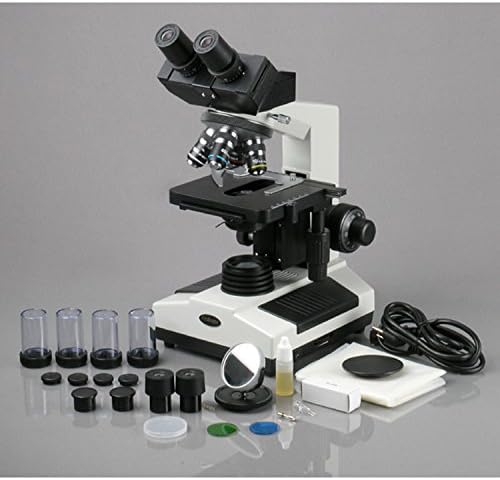 AmScope B390A-PCS Bileşik Binoküler Mikroskop, 40X-1600X Brightfield Büyütme, 100X-1600X Faz Kontrast Büyütme, Halojen Aydınlatma,