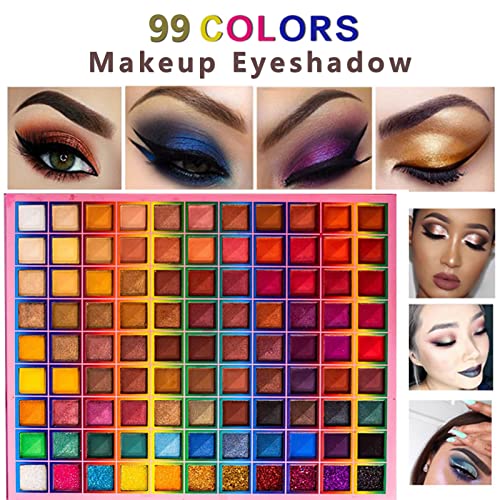 99 Renk Makyaj Göz Farı Paleti, Profesyonel Su Geçirmez Mat Glitter Makyaj Paleti Renkli Toz Gökkuşağı Renkleri Göz Makyajı Hediye