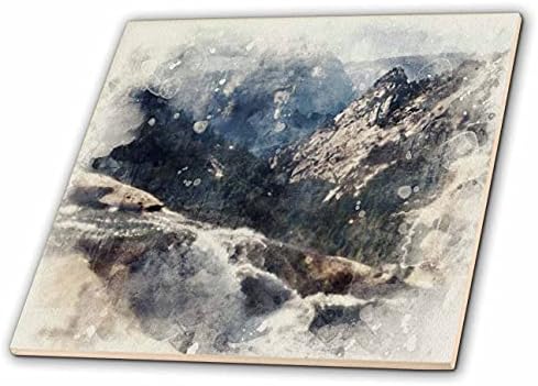 3dRose Çalkantılı Su Düşüşü Ve Forrest Kayalık Dağ Silsilesi Görüntüsü. - Fayans (ct_349478_1)