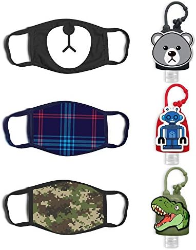 ABG Aksesuarları Erkek 3-Pack Çocuklar Yüz Maskesi ve El Dezenfektanı Tutucu Anahtarlık (Kapaklı Yeniden Kullanılabilir Boş Şişeler)