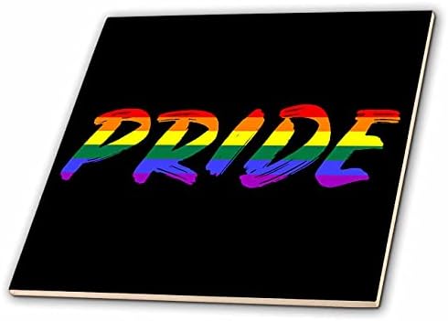 Gökkuşağı ile yazılmış 3dRose Pride, siyah zemin üzerine fırça darbesi yazısı. - Fayans (ct_349223_1)