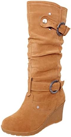 Arystk Kadın Çizmeler Sonbahar Kış Kış düz ayakkabı Batı Ayak Bileği kovboy çizmeleri Yuvarlak Ayak Kalınlaşmak Takozlar Uzun Tüp Çizmeler