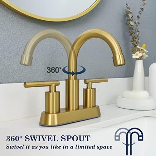 NAUKWAN Fırçalanmış Altın Banyo lavabo musluğu 2 Delik 2 Kolları 4 inç Centerset Güverte Dağı Lavabo Musluk Taşma ile Pop-up Drenaj