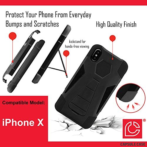 ıphone X Kılıf, Kapsül - Kılıf Hibrid Fusion Çift Katmanlı Darbeye Savaş Kickstand Kılıf (Siyah) iPhone X- (Ay)