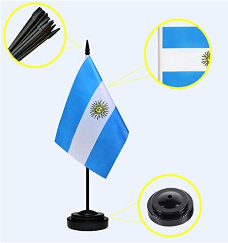 Arjantin Arjantin Küçük Mini Masa Bayrağı Seti Minyatür Arjantin Bayrakları Masa Ofis Bayrağı 13 Siyah Direk, Siyah Taban ve Mızrak